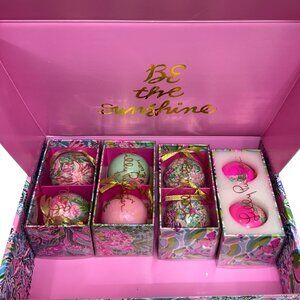 Lilly Pulitzer Christmas Ornaments set of 8 with Be The Sunshine box.